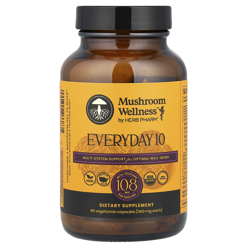 

Herb Pharm, Mushroom Wellness , 10 шт. На каждый день, 90 вегетарианских капсул