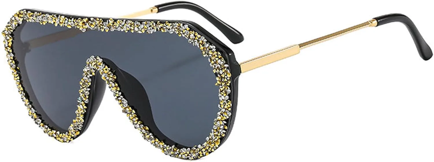 

Солнцезащитные очки Willochra Oversized Pilot черного цвета с блестящими кристаллами для женщин и мужчин, с плоским верхом и стразами, 2pcs-black Gold&brown