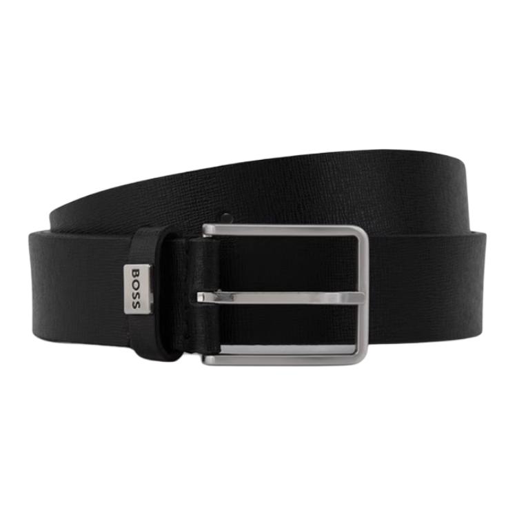 

HUGO BOSS Кожаный ремень из спилка коровьей кожи для мужчин черный ширина 4 см