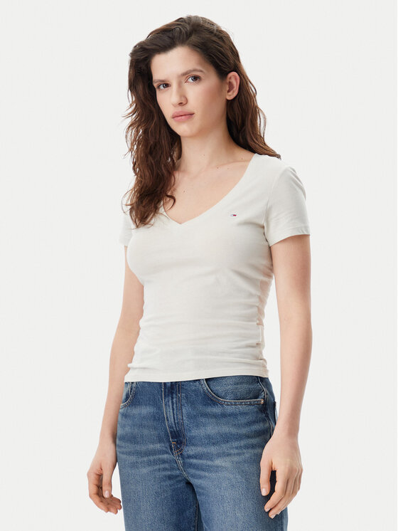 

Облегающая футболка DW0DW20458 Tommy Jeans, бежевый