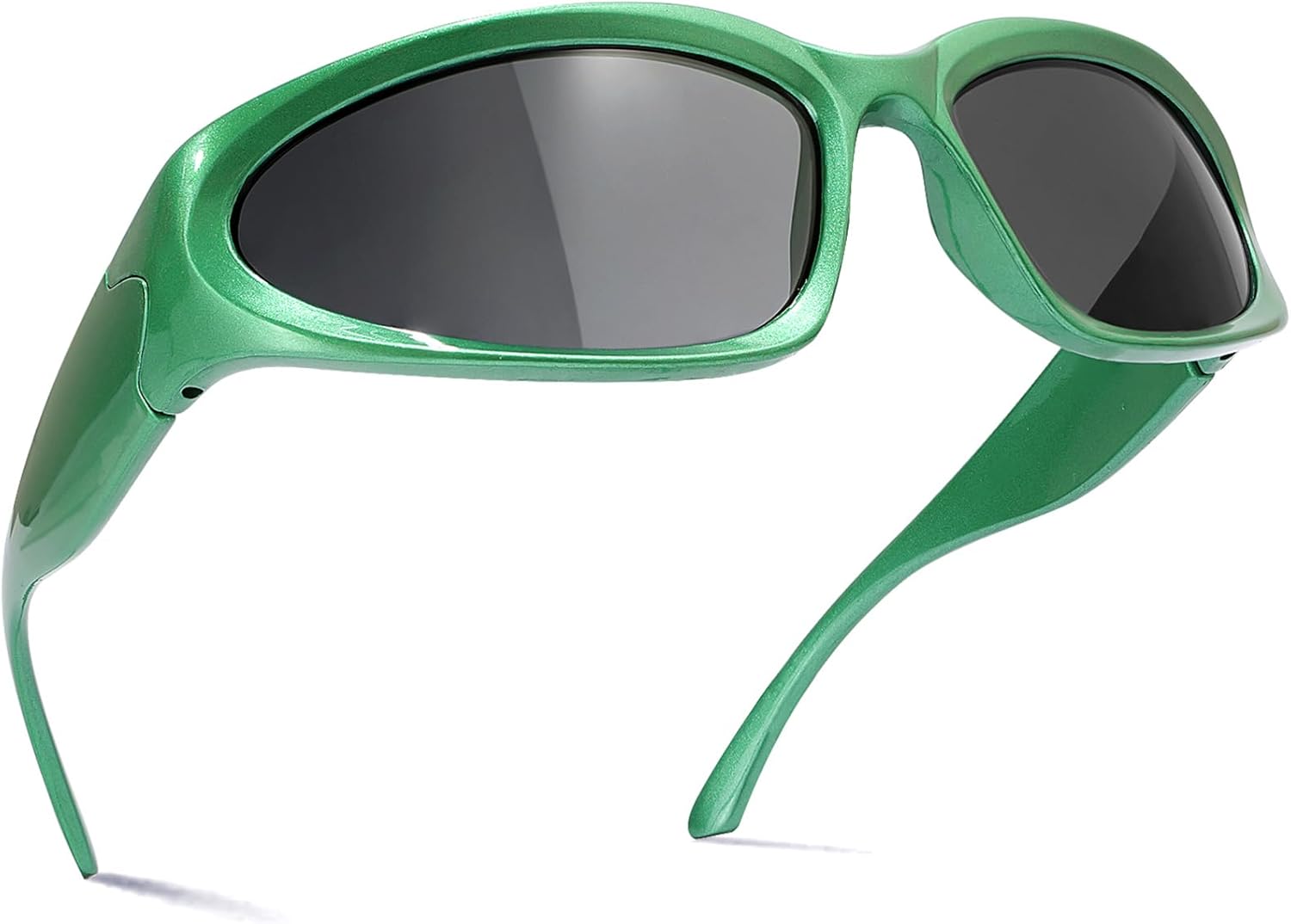 

knliwkm Y2K Солнцезащитные очки с обтекаемой формой, модные, в стиле рейв, металлические, хромированные, футуристические, спортивные, для женщин и мужчин, Green Frame/ Black Lenses