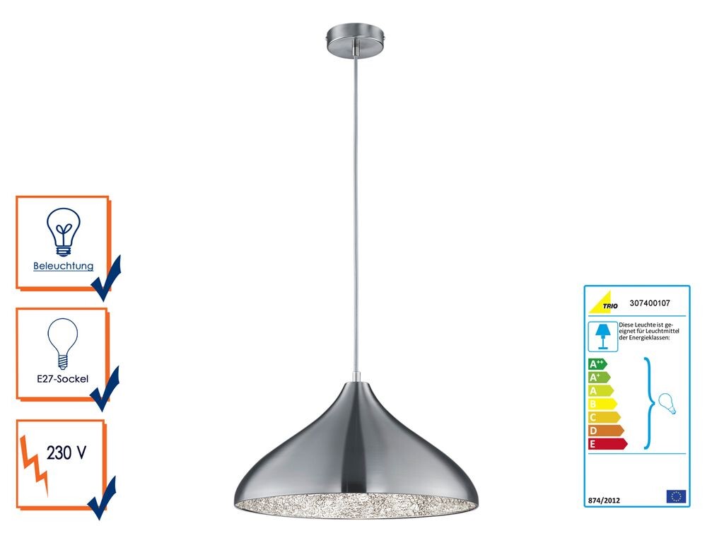

Элегантный металлический подвесной светильник TRIO, серебро