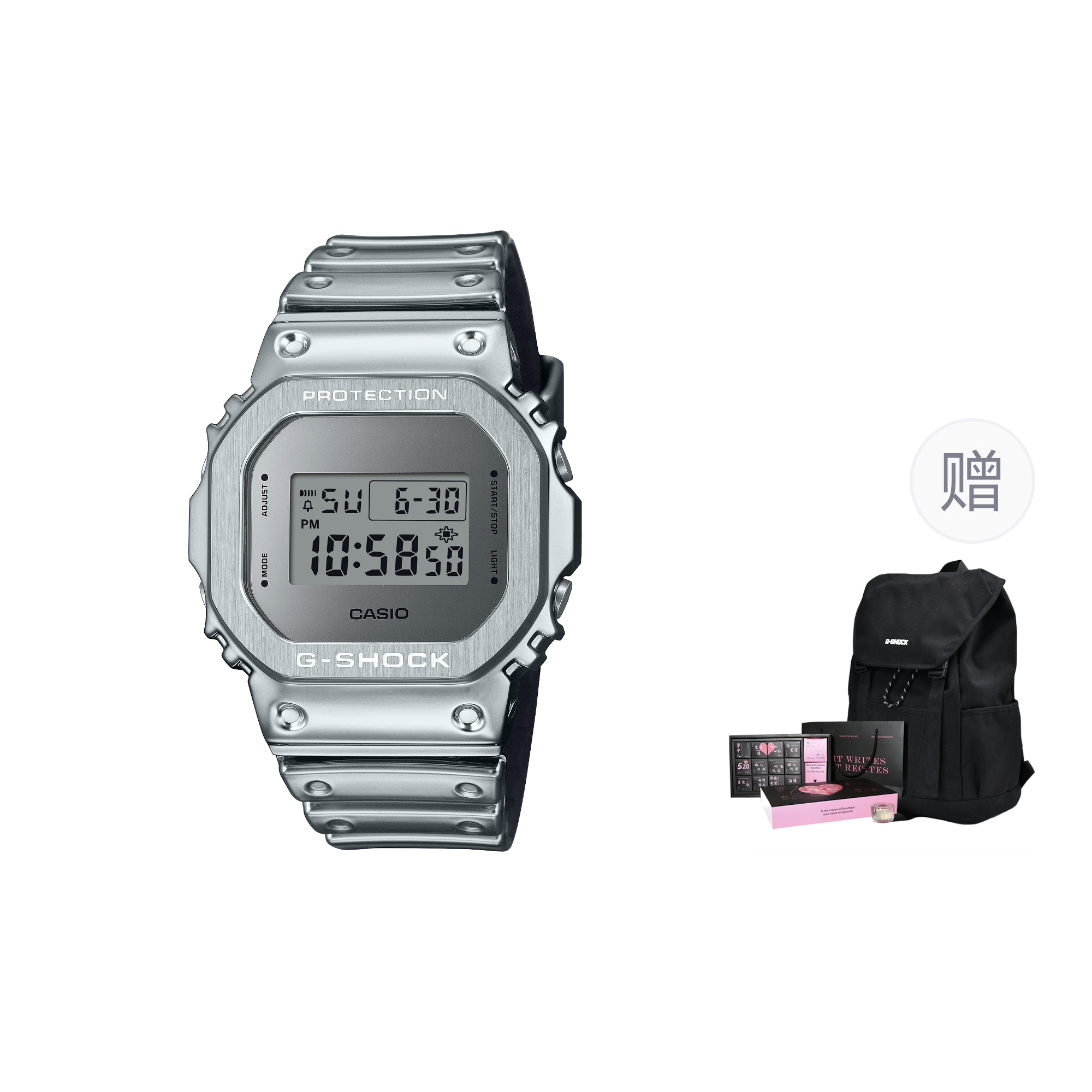 

Часы с кварцевым механизмом, ремешок из смолы, унисекс, циферблат silver CASIO, серебряный GM-5600YM-8A8PR