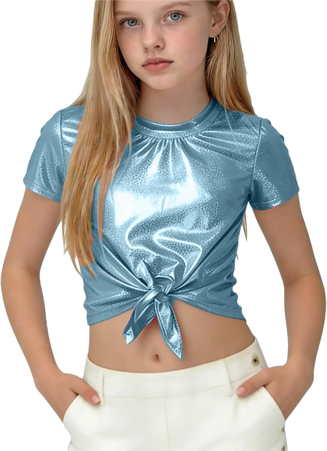 Crop Top с блестками, Zzalalana, Sky Blue