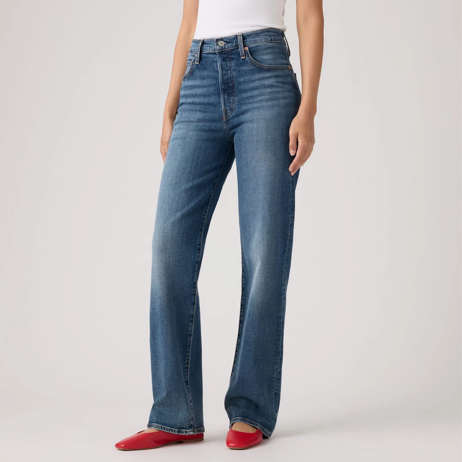 Женские джинсы Candiani Denim с ребристой отделкой, полной длины Levi's, Medium Wash — фото 2