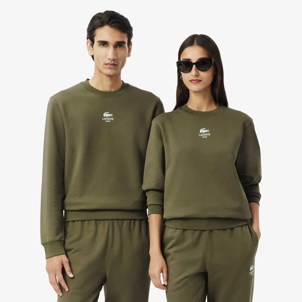 Мужской мягкий свитшот с круглым вырезом цвета хаки от Lacoste