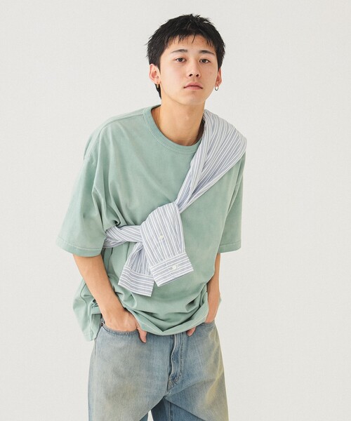 

Футболка с круглым вырезом и свободным кроем BEAMS, мятный, Зеленый, Футболка с круглым вырезом и свободным кроем BEAMS, мятный