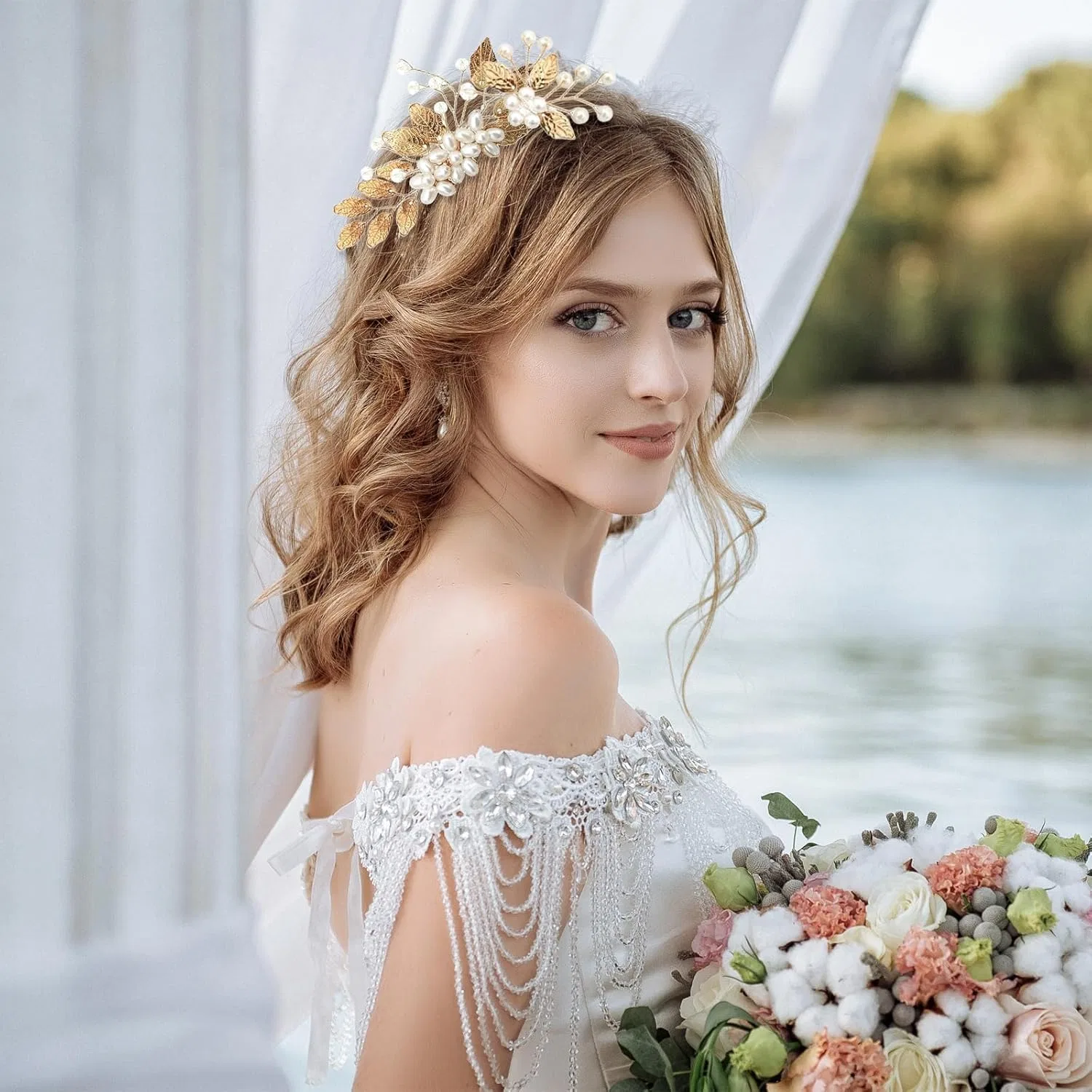 Набор золотых заколок для волос с листьями и кристаллами, 7 шт. ‎Frostyflair — фото 4