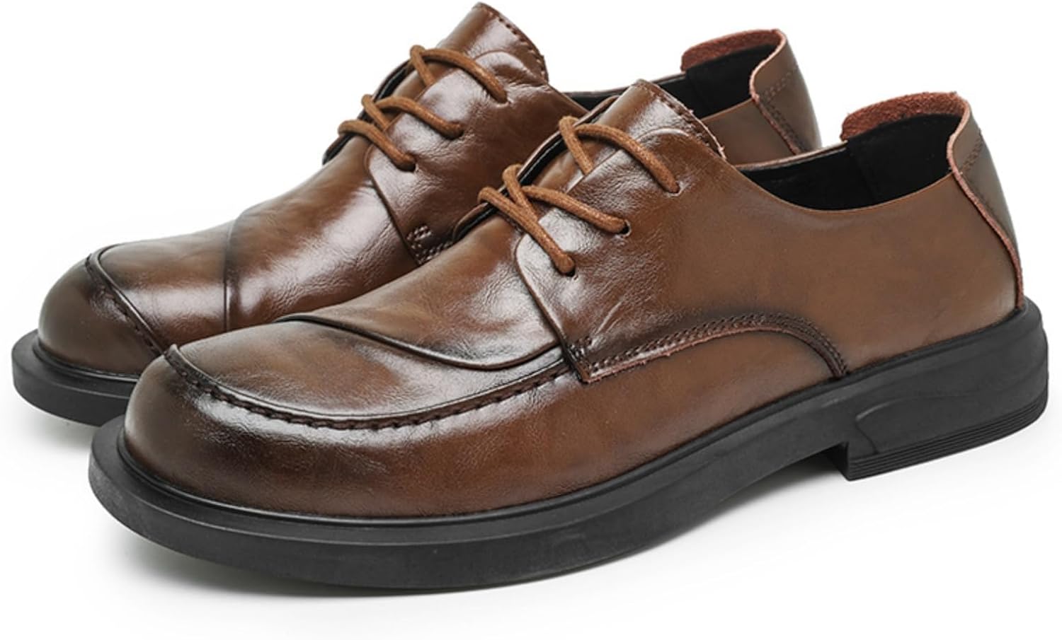 

Мужские кожаные туфли дерби для официального и повседневного ношения с округлым носком, нескользящей резиновой подошвой и мягкой подкладкой - удобные шнурованные туфли для ежедневной деловой носки Kelibasi, коричневый