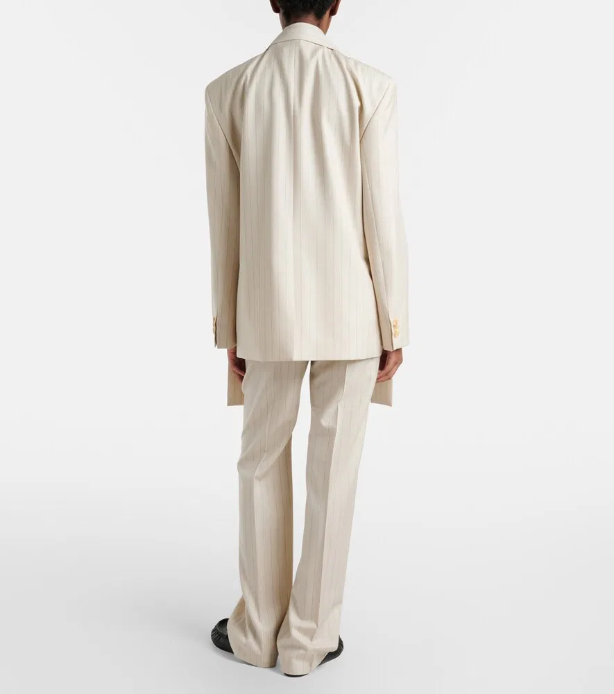 Прямые шерстяные брюки в тонкую полоску Acne Studios, бежевый — фото 3