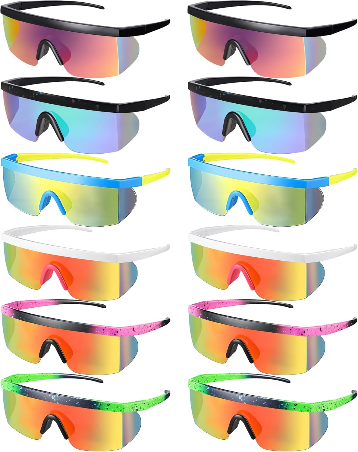 

Солнцезащитные очки Kanayu, 12 пар, неоновые ретро, ​​полуободковые, в стиле 80-х и 90-х, ретро, ​​рейв-очки, спортивные солнцезащитные очки для взрослых, молодежи и подростков, As Shown