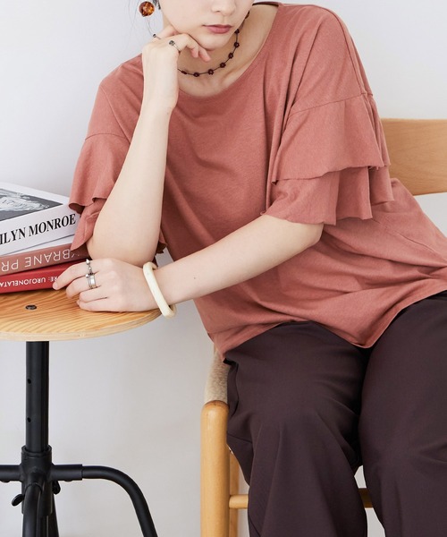 

Футболка с двойными оборками на рукавах Fashion Letter, розовый