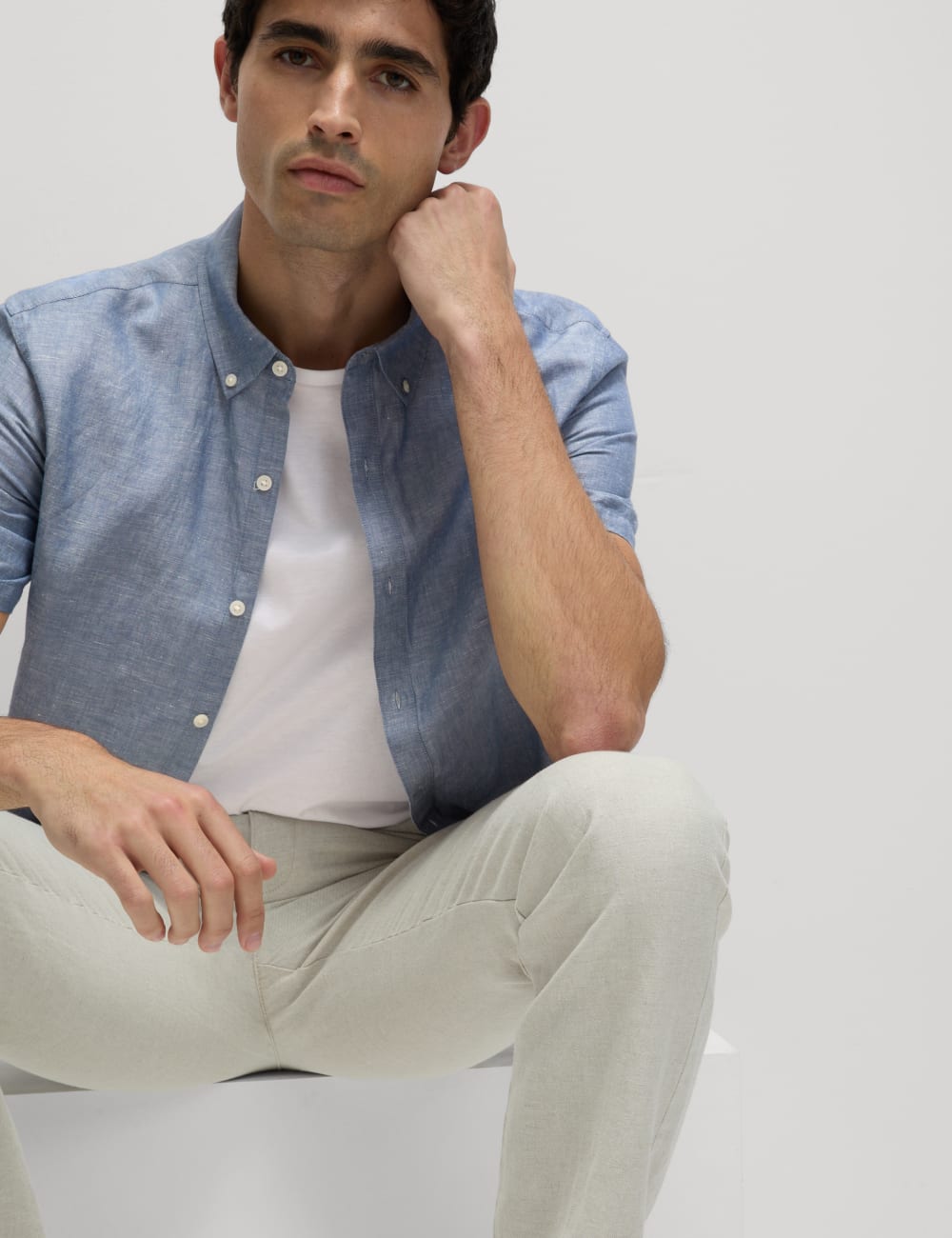 

Рубашка из льна с легкой посадкой Marks & Spencer, цвет Chambray