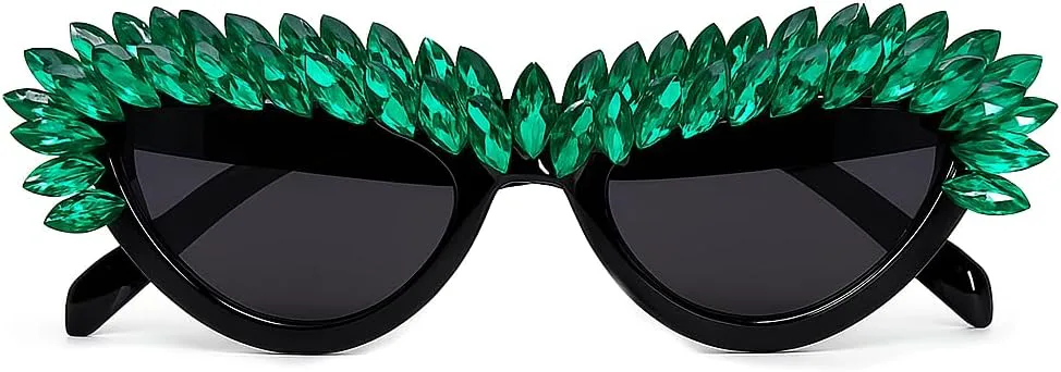 

Солнцезащитные очки Bullabulling «Кошачий глаз» для женщин, винтажные квадратные, с блестящими кристаллами, модные ретро-солнцезащитные очки «Кошачий глаз», Green