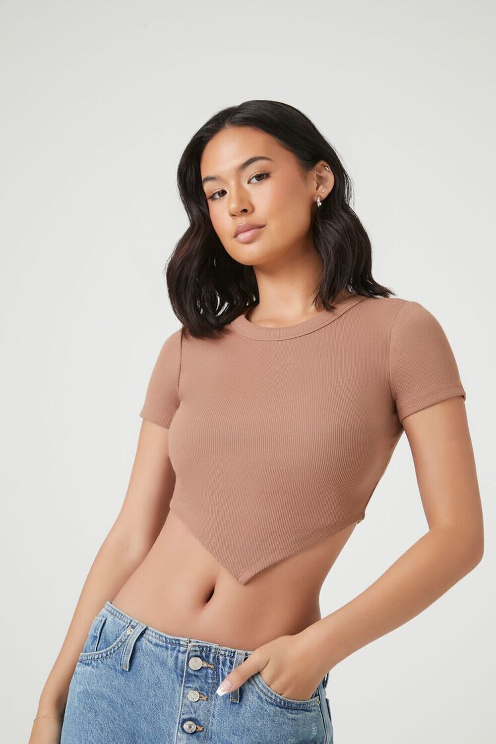 

Укороченная футболка рельефной вязки с V-образным краем Forever 21