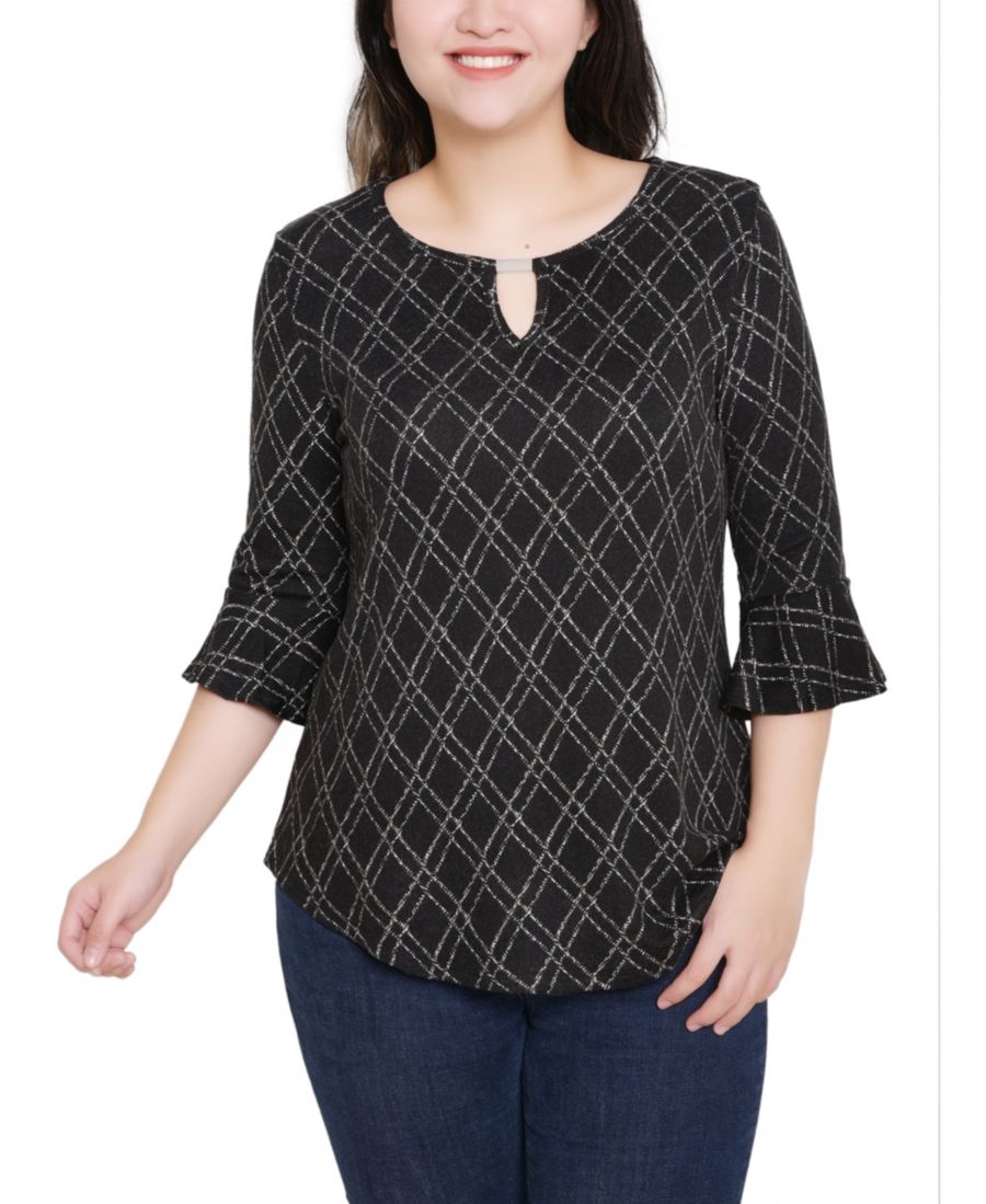 

Топ с короткими рукавами-колокольчиками для невысоких девушек NY Collection, Black Doeskin Diamond