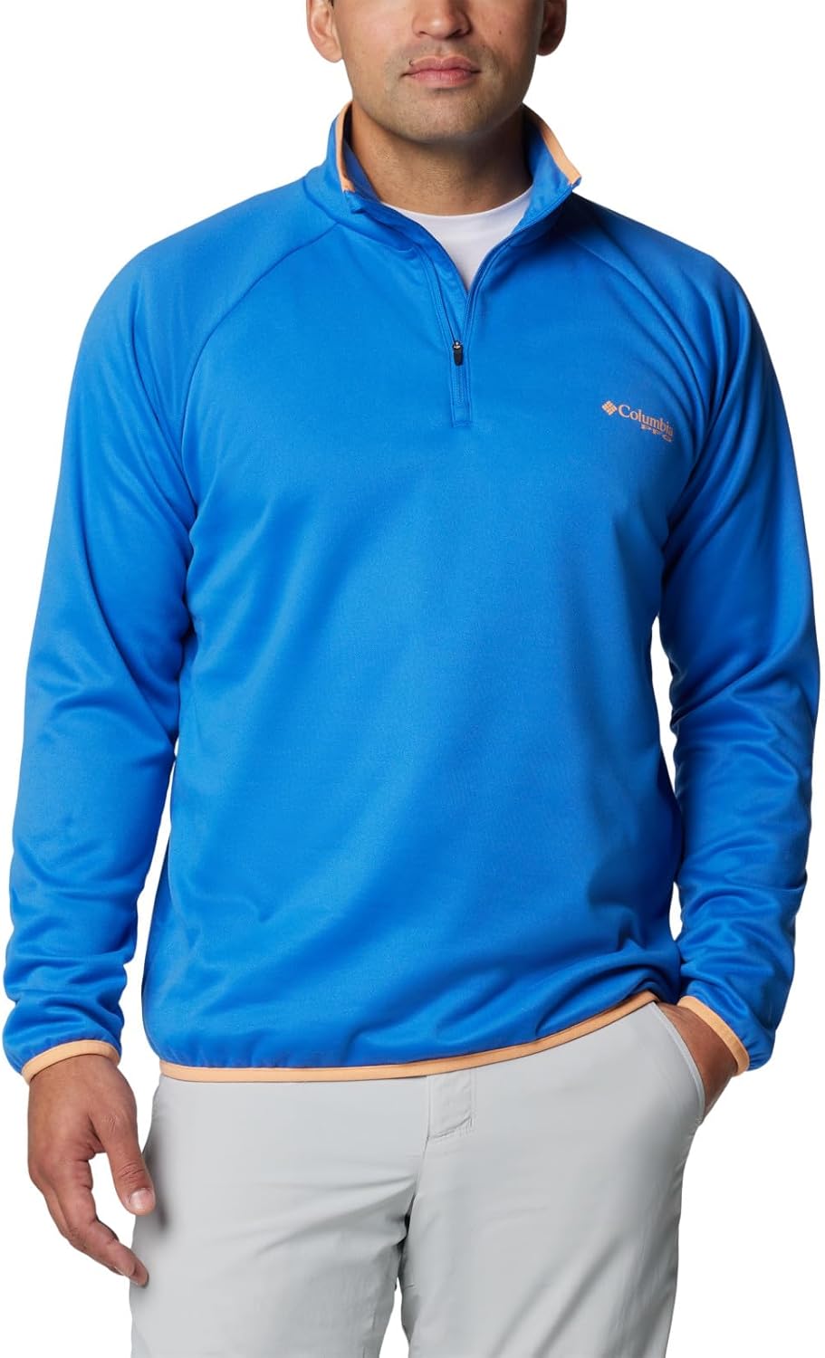 

Columbia mens Pfg Terminal Fleece 1/4 Zip, Vivid Blue/Bright Nectar