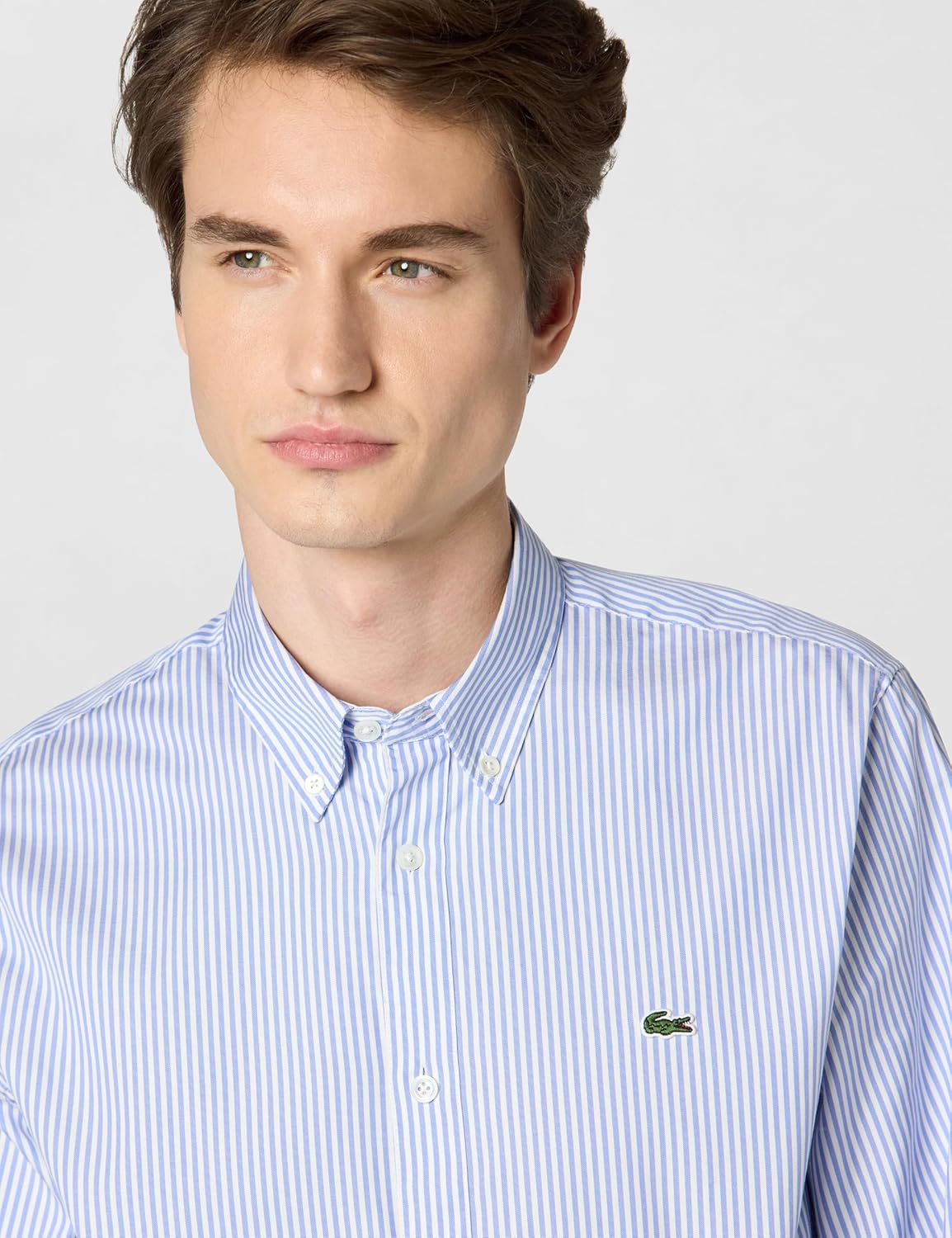 Lacoste мужская рубашка с длинным рукавом в полоску, Regular Fit, на пуговицах, White/Overview — фото 4