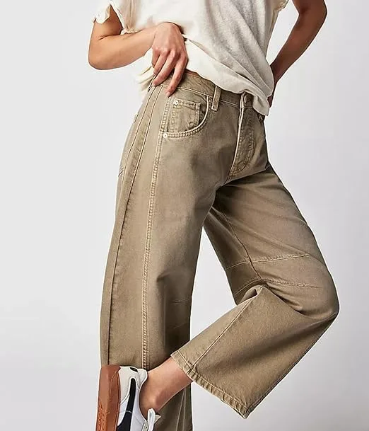 Женские джинсы baggy wide leg barrel vintage cropped raw hem — фото 2