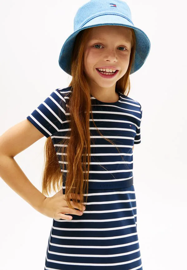 Платье-Скейтер с коротким рукавом, трикотажное платье Tommy Hilfiger, Dark Night Navy Stripes