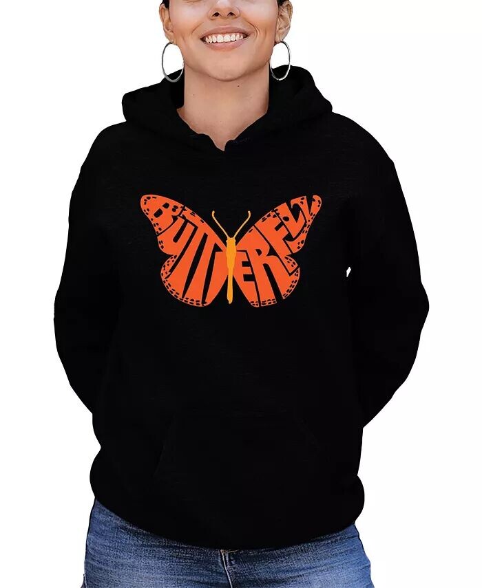 

Женская толстовка с капюшоном и узором Word Art Butterfly La Pop Art, черный