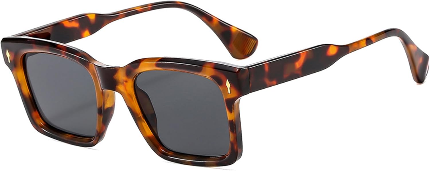 

Модные квадратные солнцезащитные очки Onrtry для мужчин и женщин, ретро-прямоугольные солнцезащитные очки для женщин и мужчин с защитой от УФ-излучения UV400, A02 Leopard Frame/Black Lens