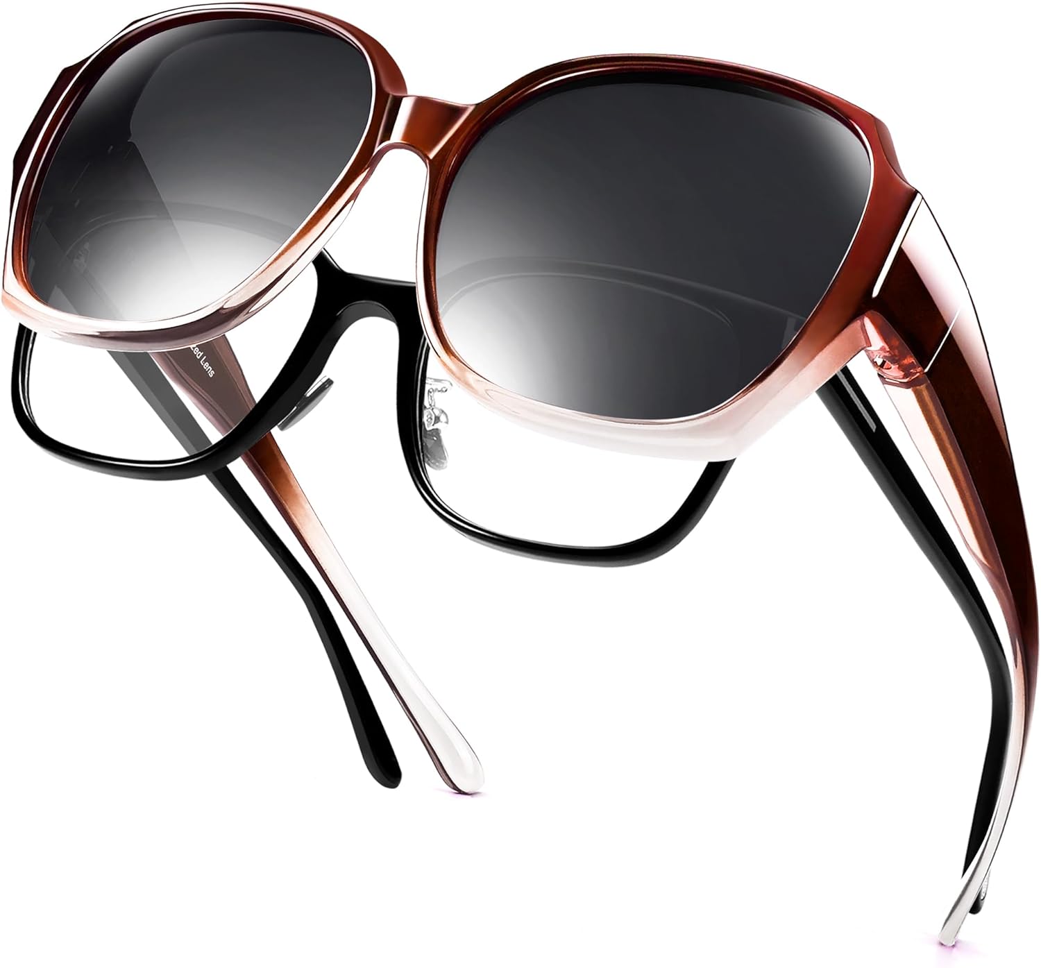 

Поляризованные солнцезащитные очки для женщин, надеваемые поверх обычных очков, увеличенного размера, защита от УФ-излучения UV400 Paukis, K05 Gradient Wine Red/Grey Lens