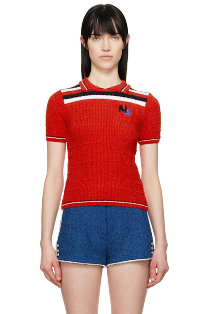 

Красное поло с вышитым логотипом MSGM