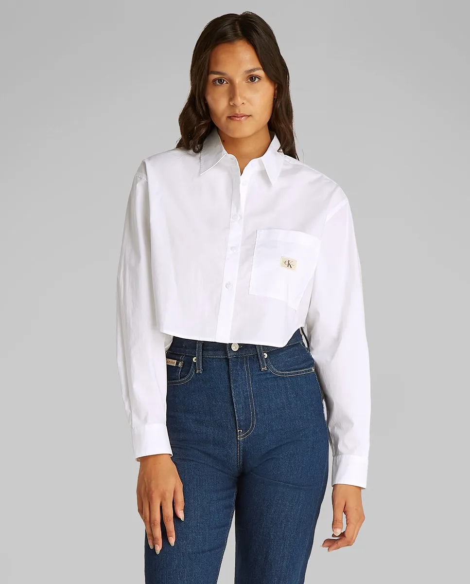 

Женская укороченная поплиновая рубашка Calvin Klein Jeans, белый