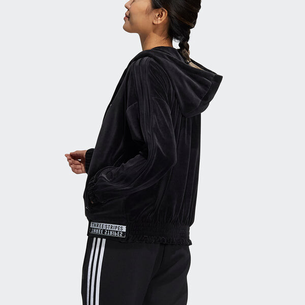 Куртка велюровая jkt бархатная куртка с капюшоном Adidas, черный — фото 3