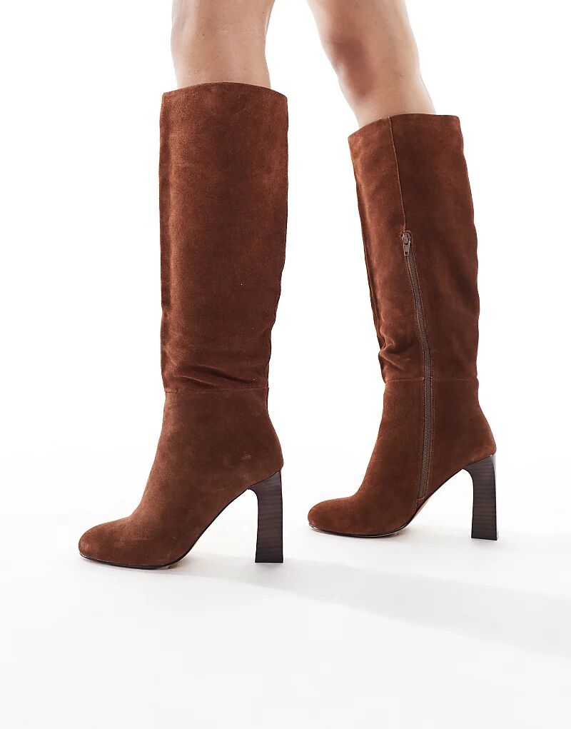 Ботинки Schuh Draya на платформе до колена из замши коричневого цвета