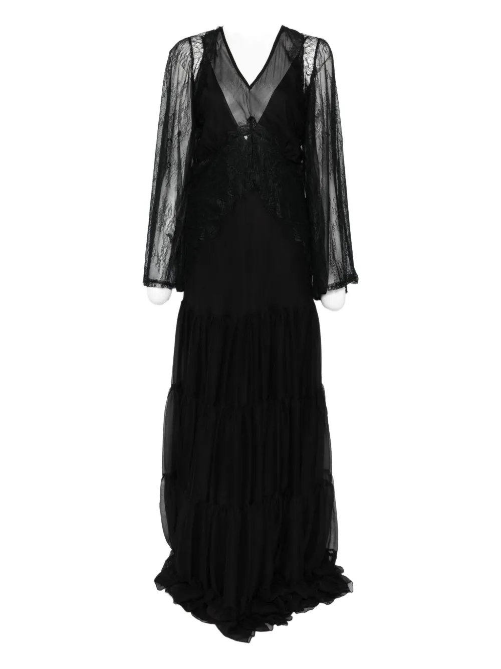 

Макси-платье с ярусами и кружевными вставками MIAU by Clara Rotescu, черный