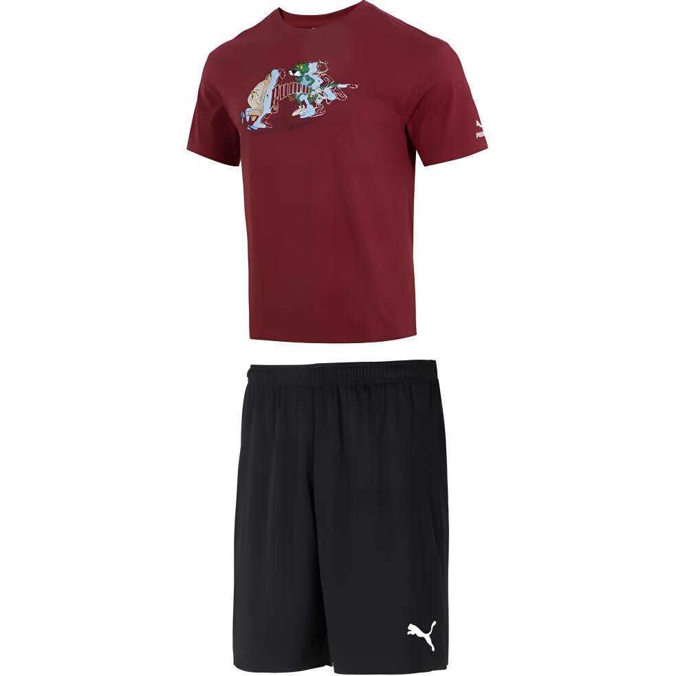 

Повседневная спортивная мужская красная футболка + черные шорты Puma, черный