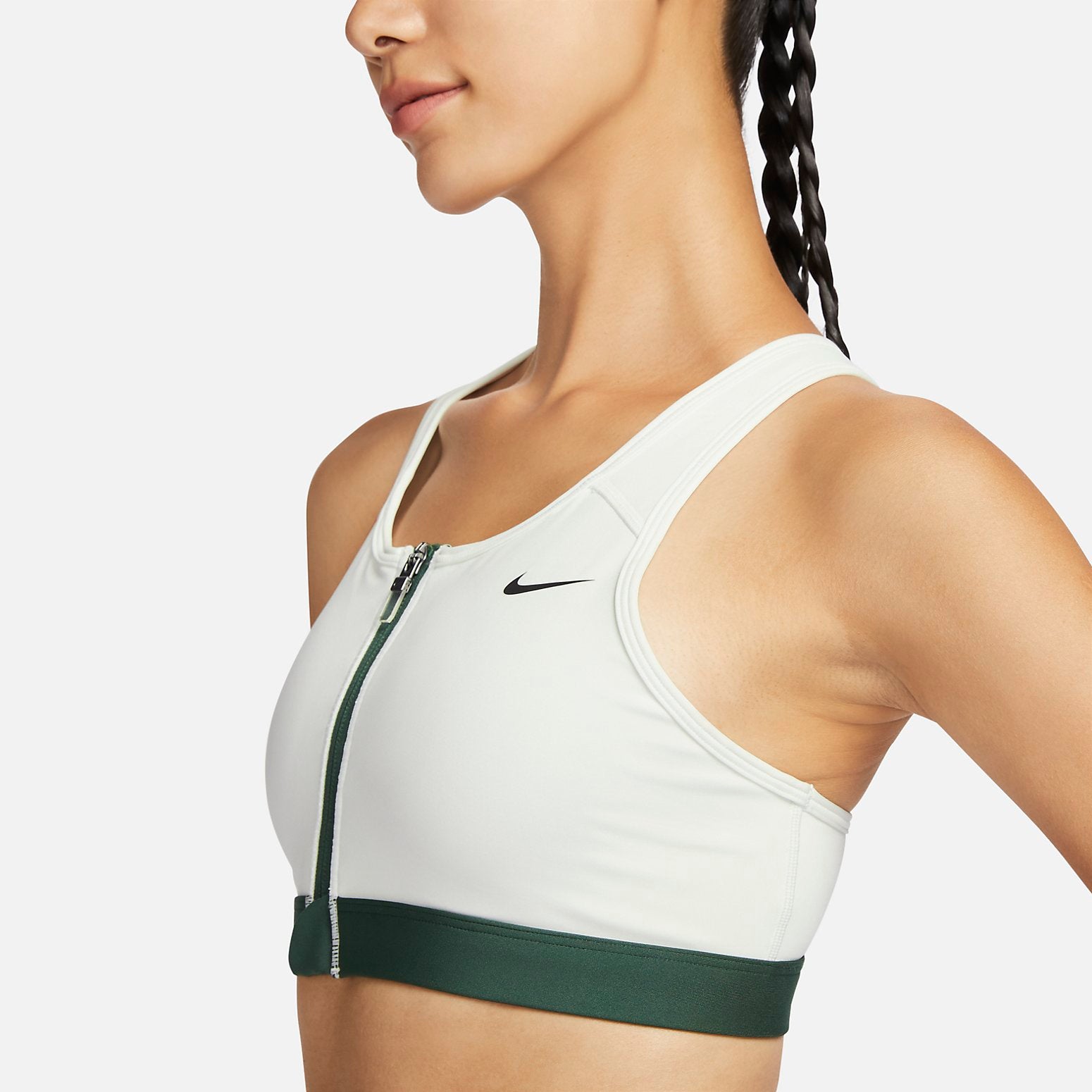 Бюстгальтер (WMNS) Nike Swoosh Medium-Support Padded Zip-Front Sports Bra 'White Green' — фото 2