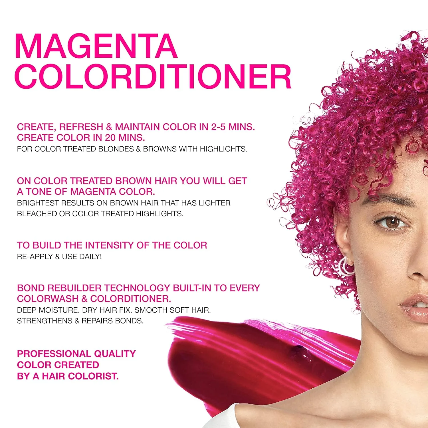 Кондиционер для волос Celeb Luxury Color Depositing Conditioner - средство для обновления цвета с компонентами Bondfix Bond Rebuilder, Viral и Gem Lites, подходит для использования с Colorwash., Magenta — фото 2