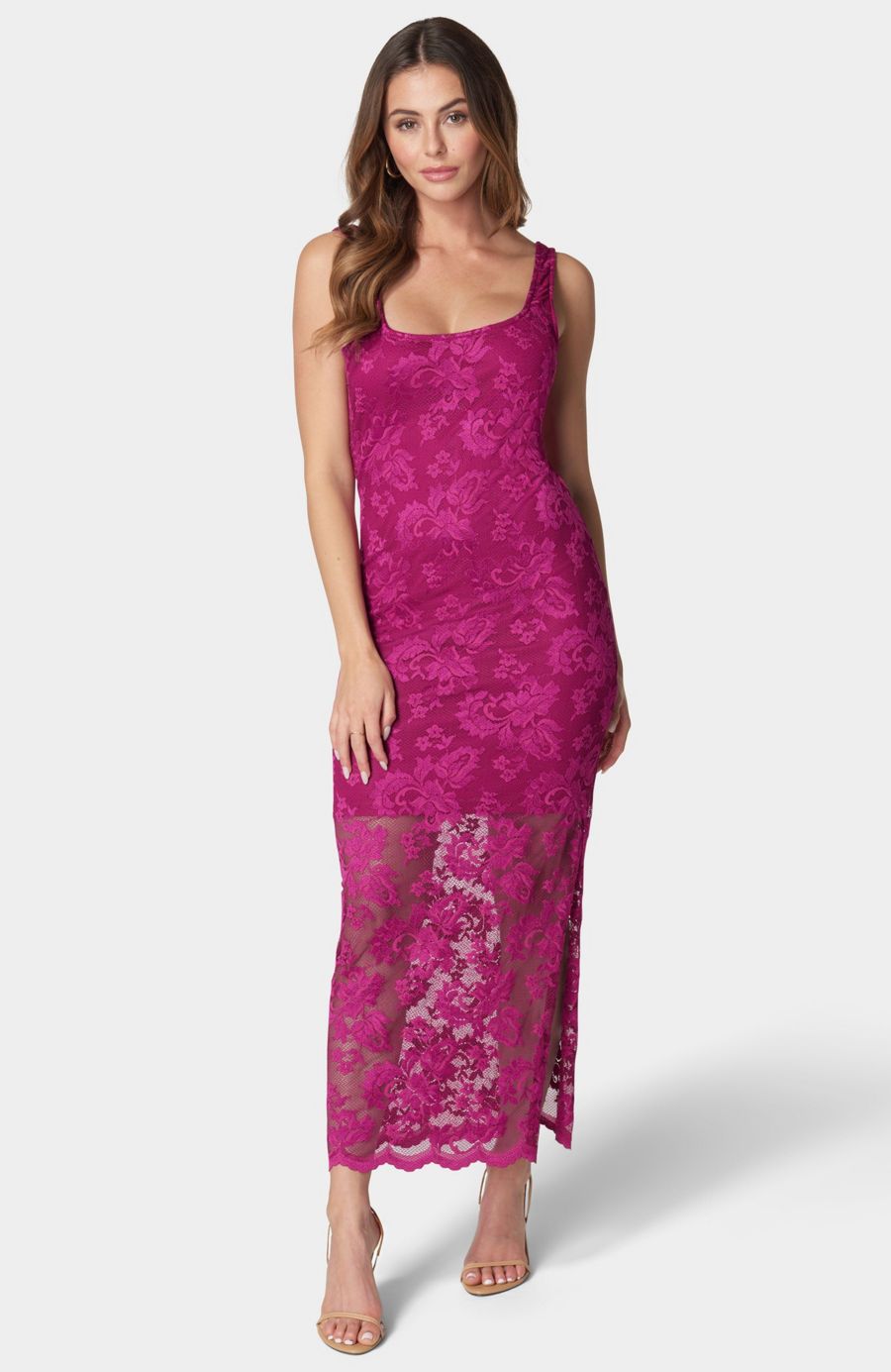 

Женское кружевное платье-майка с квадратным вырезом в марсельском стиле Bebe, Fuchsia