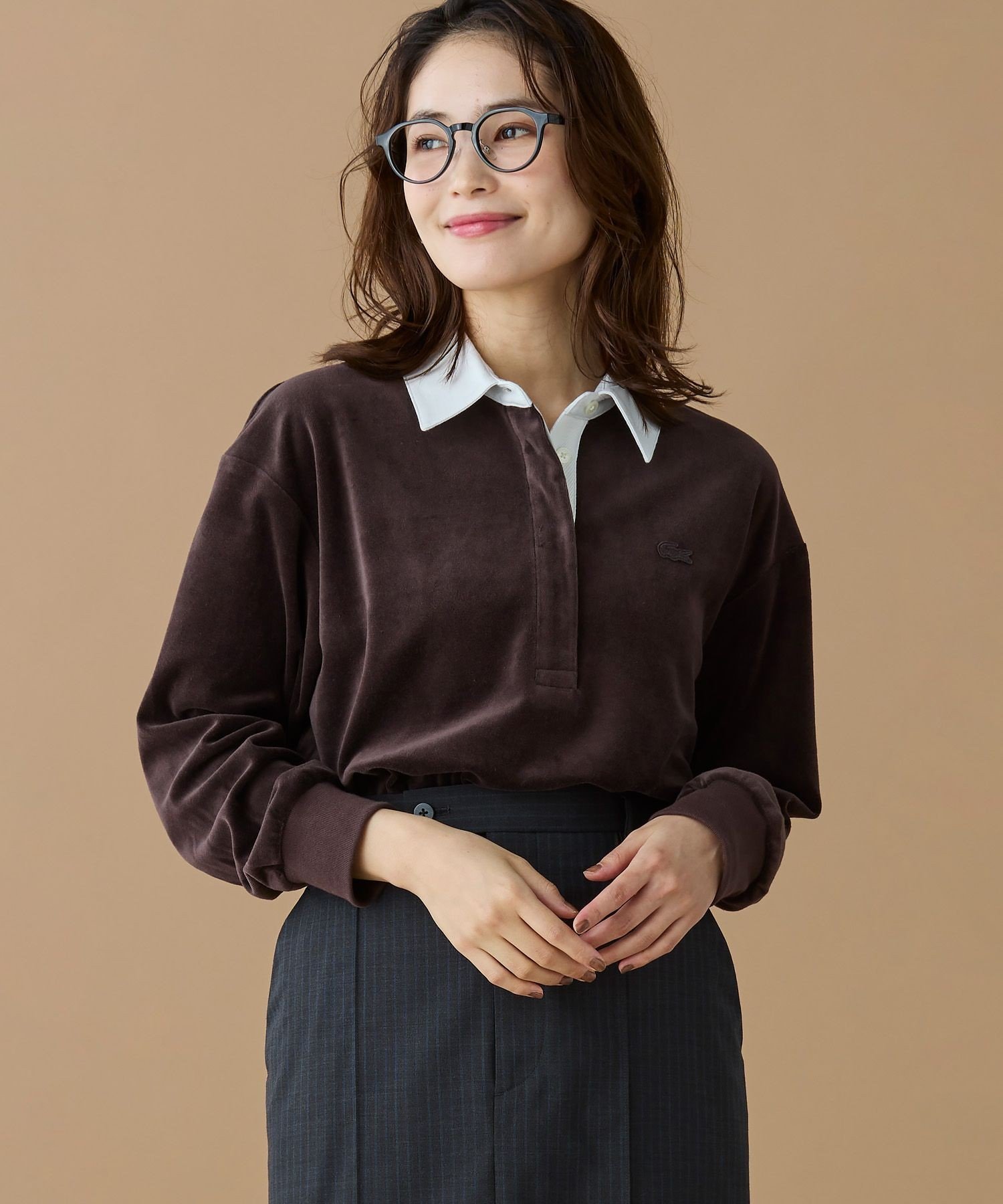 Рубашка-поло LACOSTE Велюровая с разрезом, Dark Brown