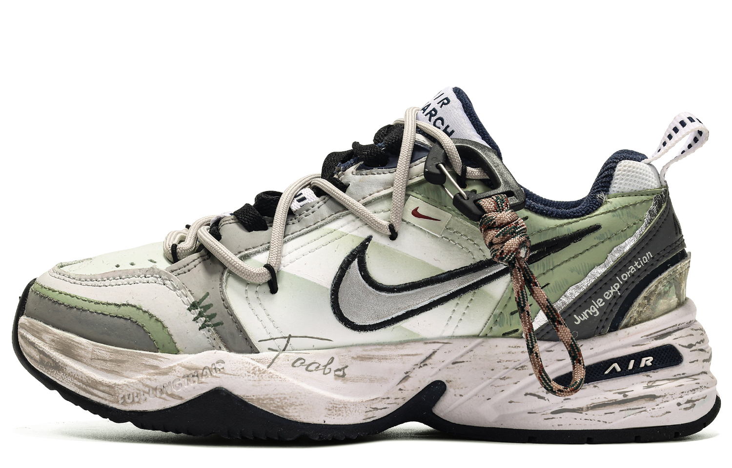 

Nike Air Monarch 4 Free Panda Jungle Exploration Износостойкие низкие массивные кроссовки унисекс, серо-зеленые