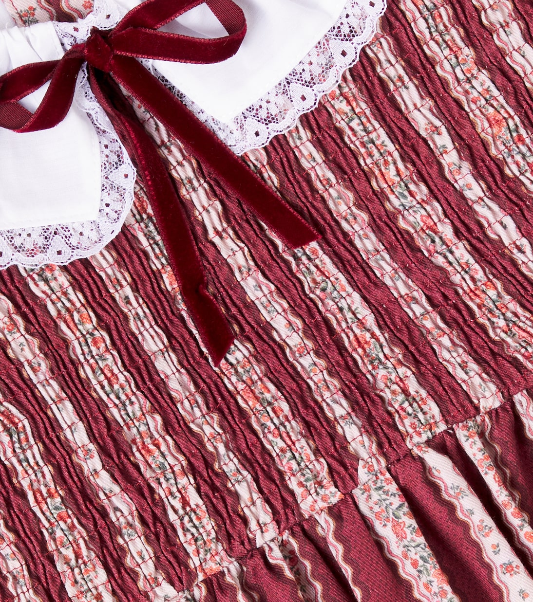 Платье Festa из хлопка в полоску со сборками La Coqueta, Burgundy Floral Stripe — фото 2