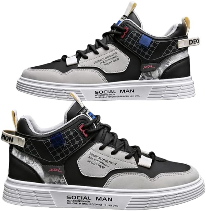 

Мужские повседневные кроссовки с высоким верхом - стильные кеды на плоской подошве для студентов и подростков Hoalox, черный