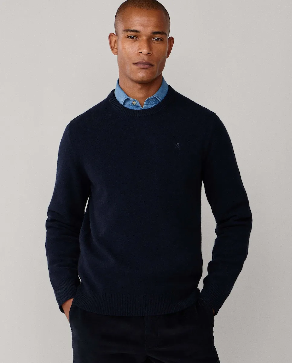 

Свитер из овечьей шерсти с круглым вырезом Hackett, темно-синий