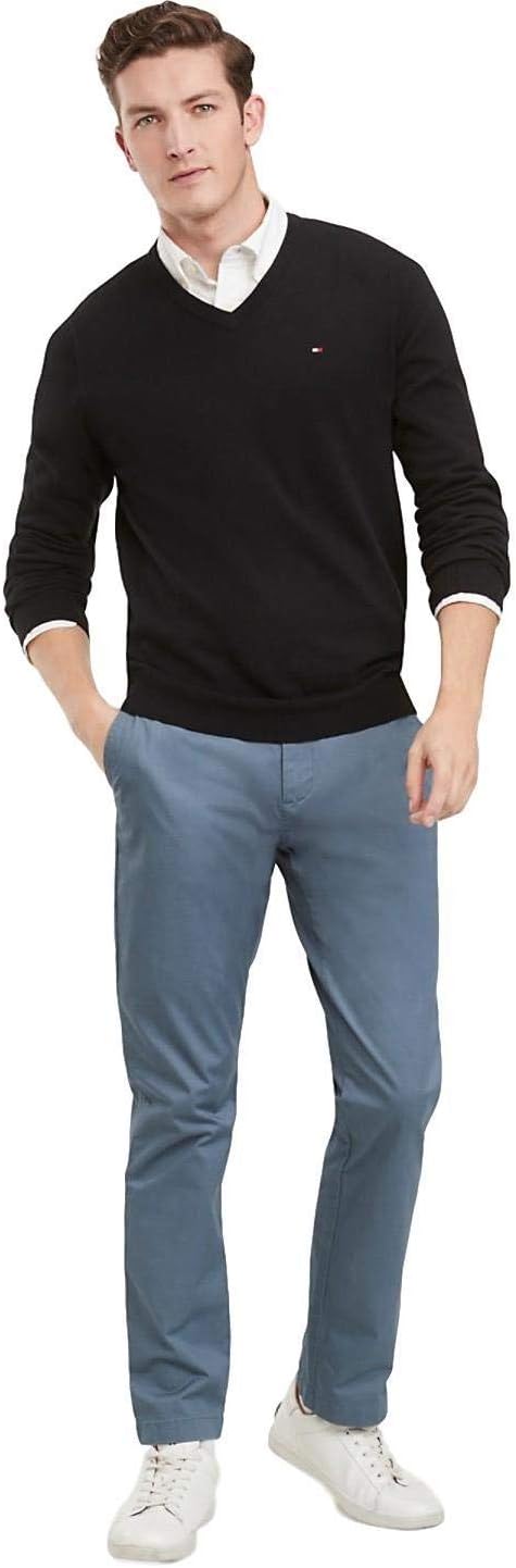 Мужской хлопковый свитер Tommy Hilfiger с V-образным вырезом, черный, Black — фото 3