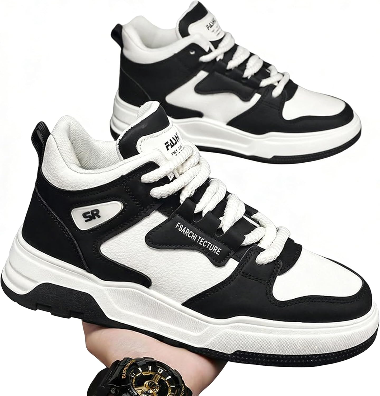 

Модные мужские кроссовки высокие для повседневной ходьбы, нескользящие, дышащие, стильные и крутые Liahuimio, черный