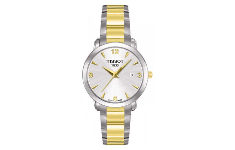 

TISSOT Женские часы с кварцевым механизмом серебристый циферблат корпус из нержавеющей стали ремешок из нержавеющей стали с покрытием 18k gold