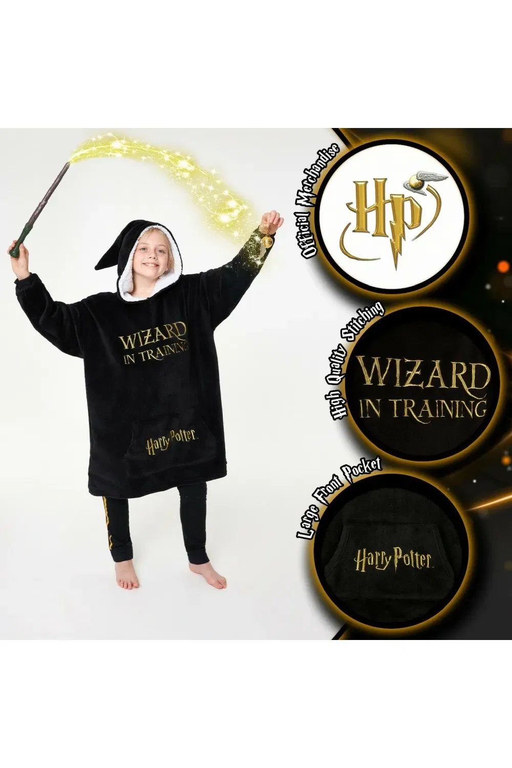 Детский халат-пончо Harry Potter Oversized Hoodie Blanket, черный — фото 3