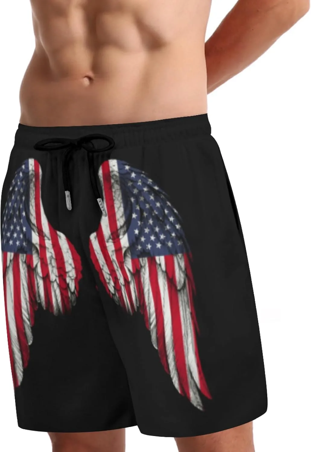 Плавки Wings American and America USA Flag с сетчатой ​​подкладкой, быстросохнущие, на завязках, с карманами, мужские Generic, черный — фото 2