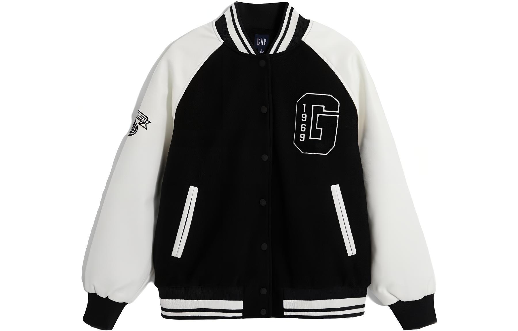 

GAP Бейсбольная майка женская черно-белая с воротником-стойкой