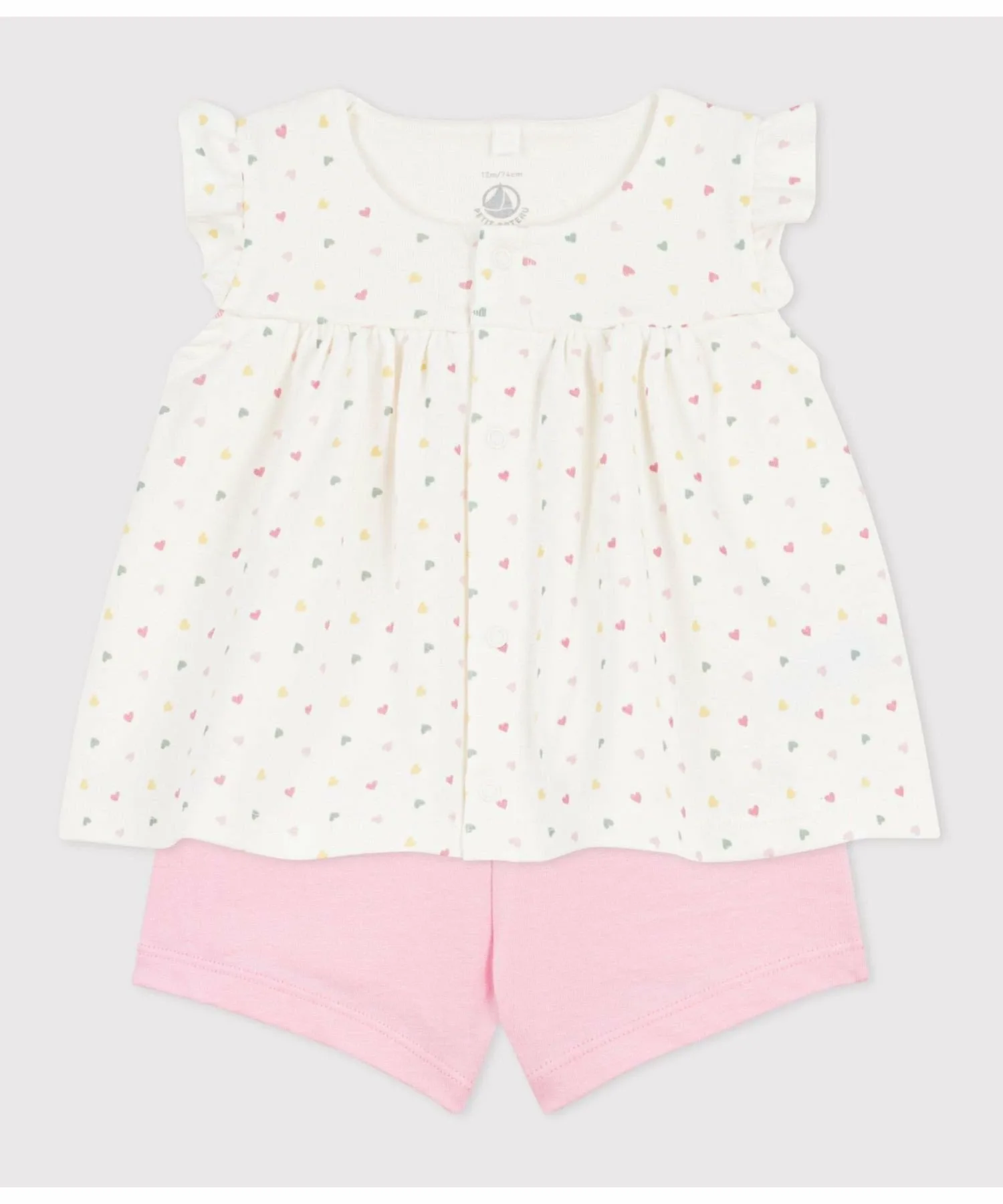 Детский комплект из двух предметов с принтом в виде сердечек PETIT BATEAU, Off-white/multicolor — фото 2
