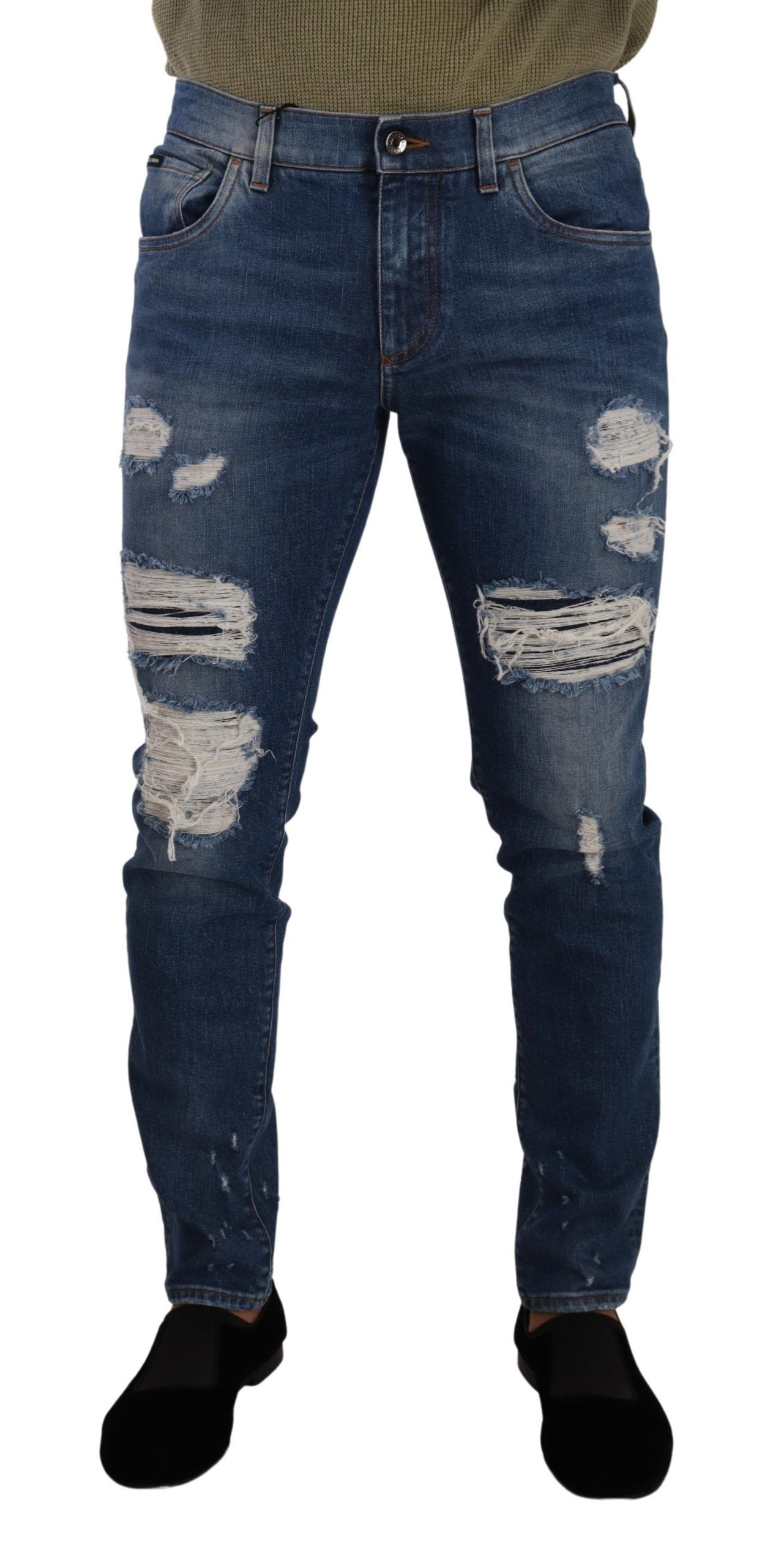 

Элегантные потертые джинсы Slim Fit Denim Dolce & Gabbana, синий