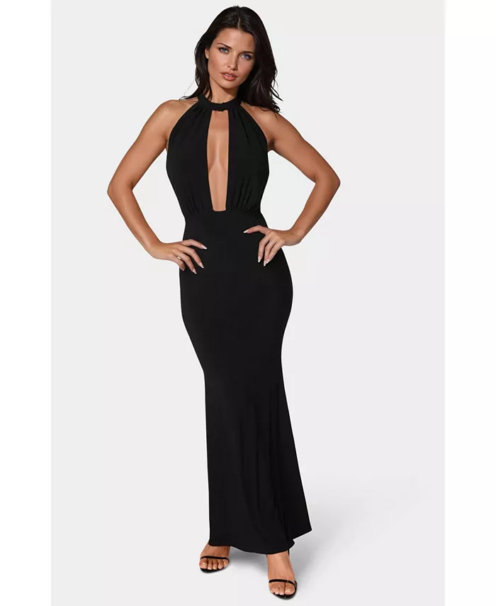 

Женское платье-халтер с глубоким вырезом и длиной до пола Bebe, черный